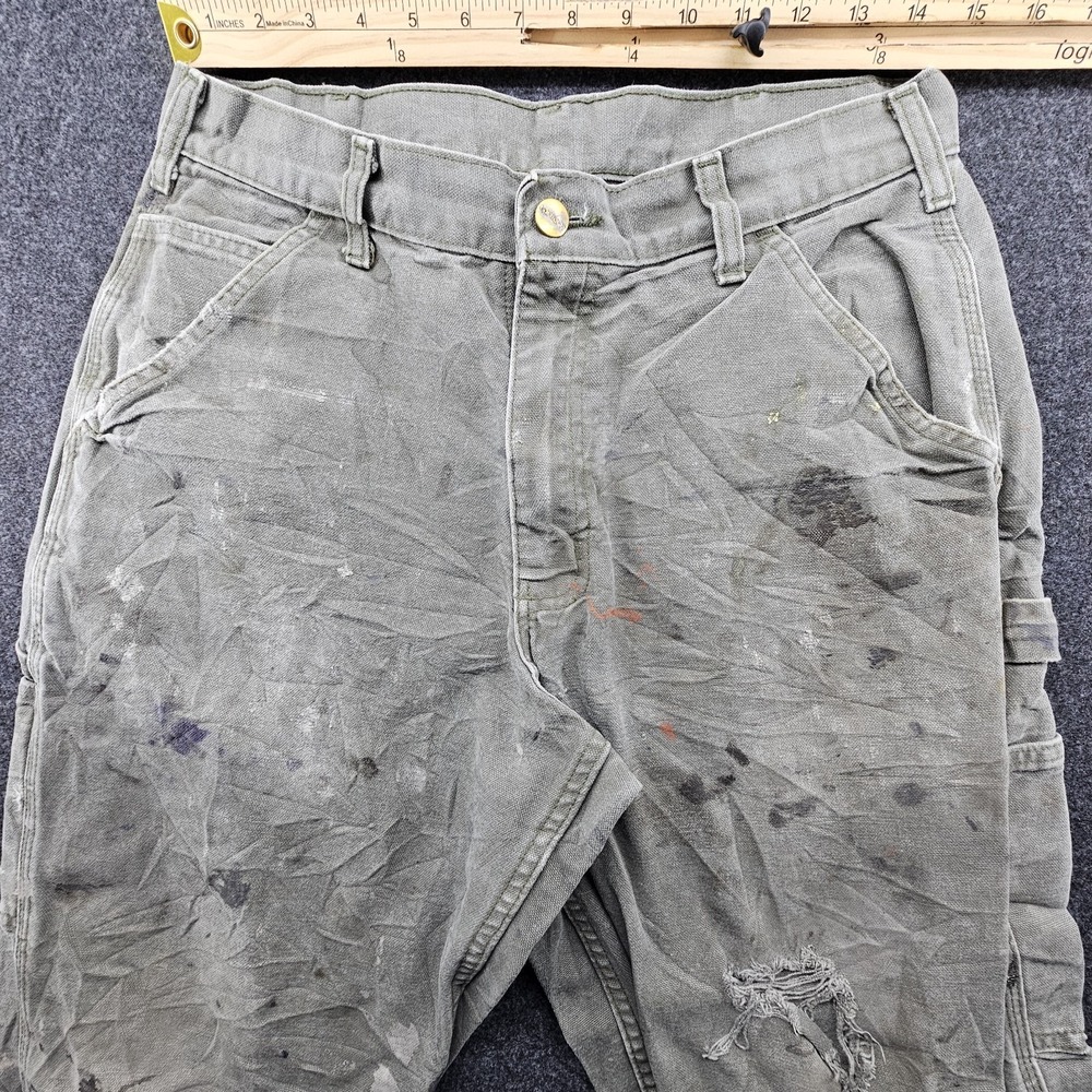 Paint Splattered Faded Green Carhartt Carpenter work pants B11 MOS 32x30 Men's - Picture 3 of 14